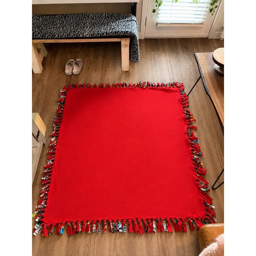 DC Comics Superhero Fleece Tie Blanket Throw Reversible Red 58x58 Handmade